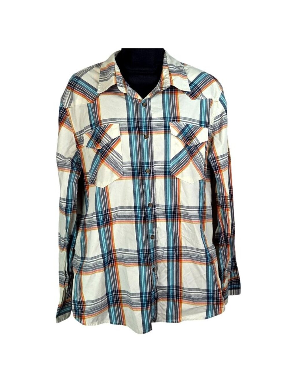 Wrangler Western Mens Traditional Plaid Long Sleeve Button-Down Shirt Large